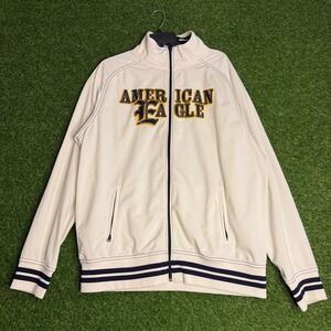 American Eagle Track Jacket XXL White Full Zip Varsity‎ Y2K Retro AE Logo
